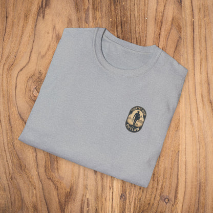 Vintage Southern Gentleman Golf Shirt - Country Club Outlaw Cowboy Tee displayed on a wooden surface, showcasing its classic fit and soft texture.