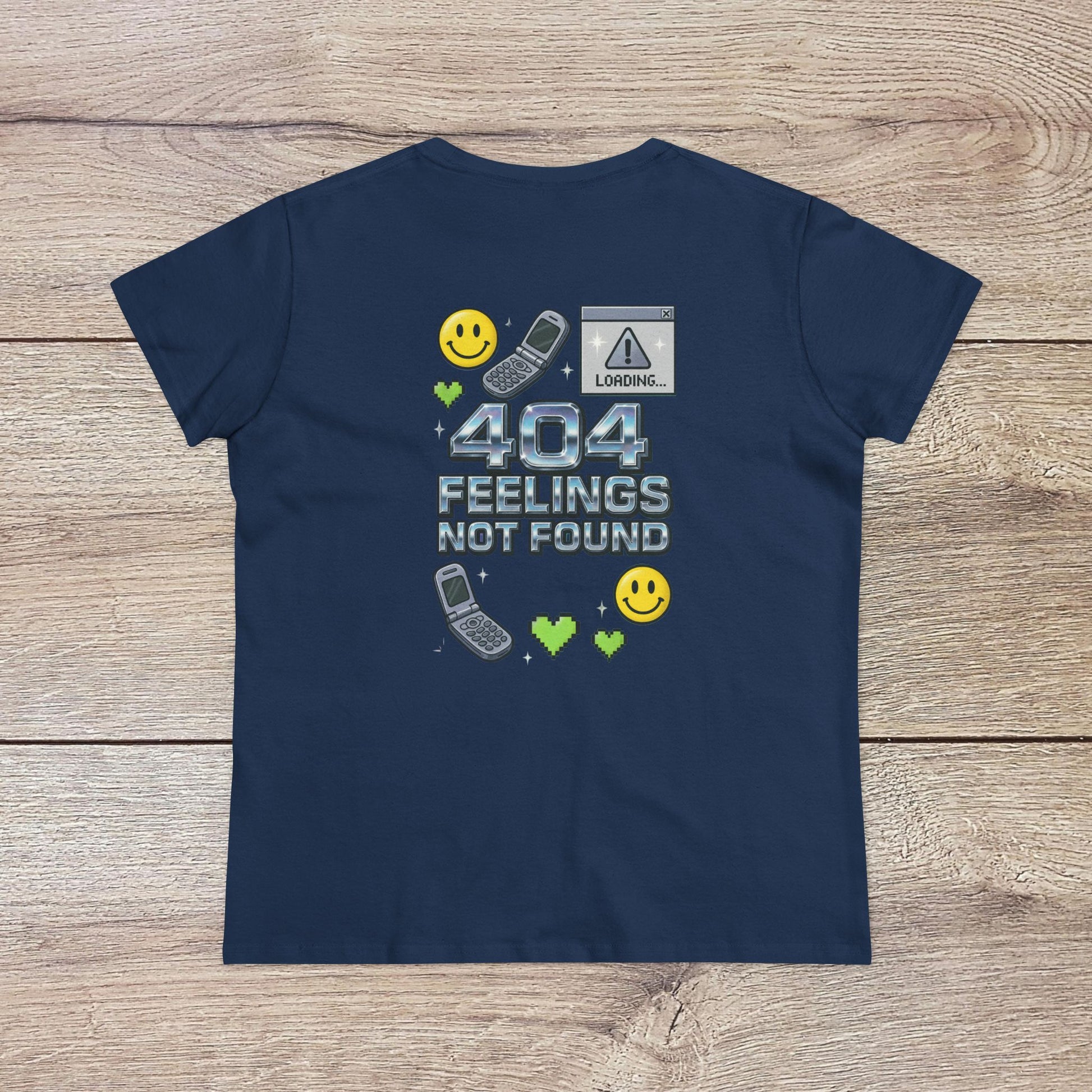 404 Y2K Graphic T-Shirt featuring a retro design with text '404 FEELINGS NOT FOUND', complemented by nostalgic graphics, perfect for Y2K fashion enthusiasts.