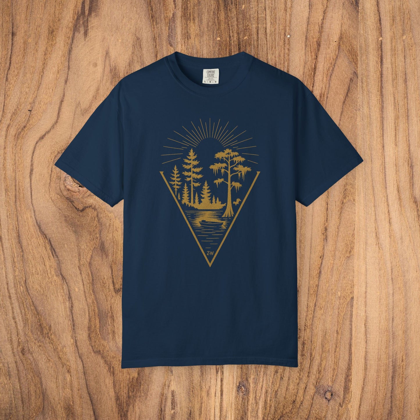 Nature Outdoor Vibes Tee in deep navy showcasing a detailed forest graphic, crafted from durable 100% US cotton, designed for comfort and available in sizes S-4XL.