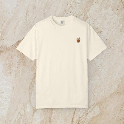 Golden Whiskey Dog Tee in off-white color, showcasing a unique vintage style, made of 100% cotton, with a relaxed fit and a left chest pocket.
