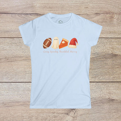 Cozy Seasonal Women's Tee | Fall Winter Graphic T-Shirt, Ghost Tee, Thanksgiving Shirt, Holiday Apparel, Cute Casual Wear - ZenAndWhiskey