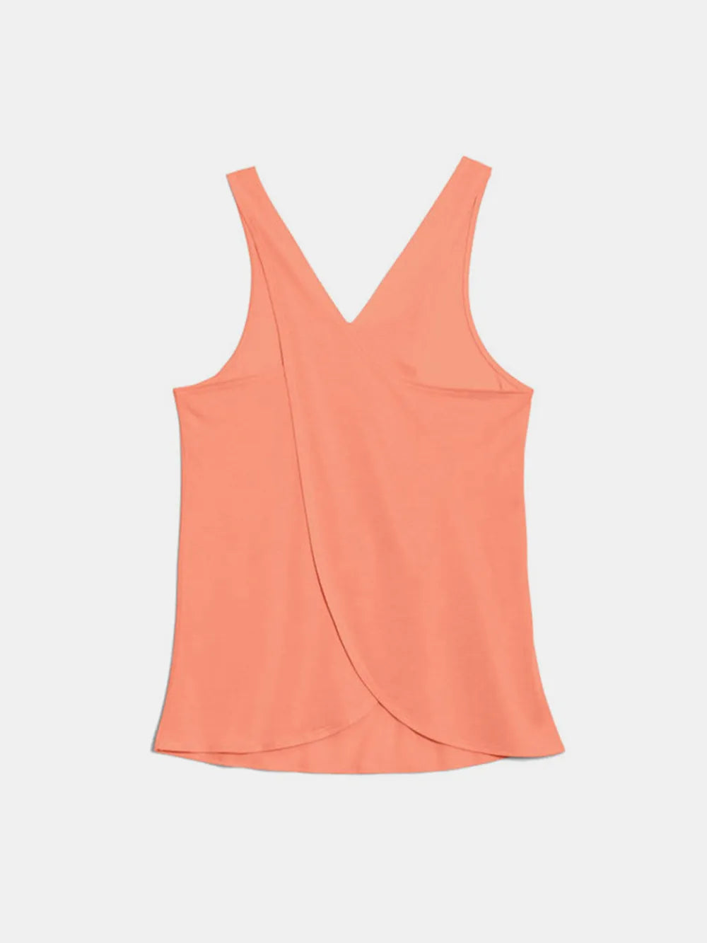 Crisscross Scoop Neck Tank Top for Active Wear in coral color, featuring a stylish V-neck and a modern, flowy design for comfort during workouts.