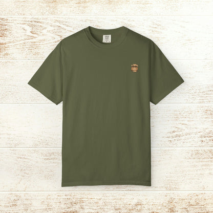Rodeo On The Rocks Tee in olive green, designed with a unique garment-dyed style and crafted from durable 100% US cotton, sizes S-4XL.