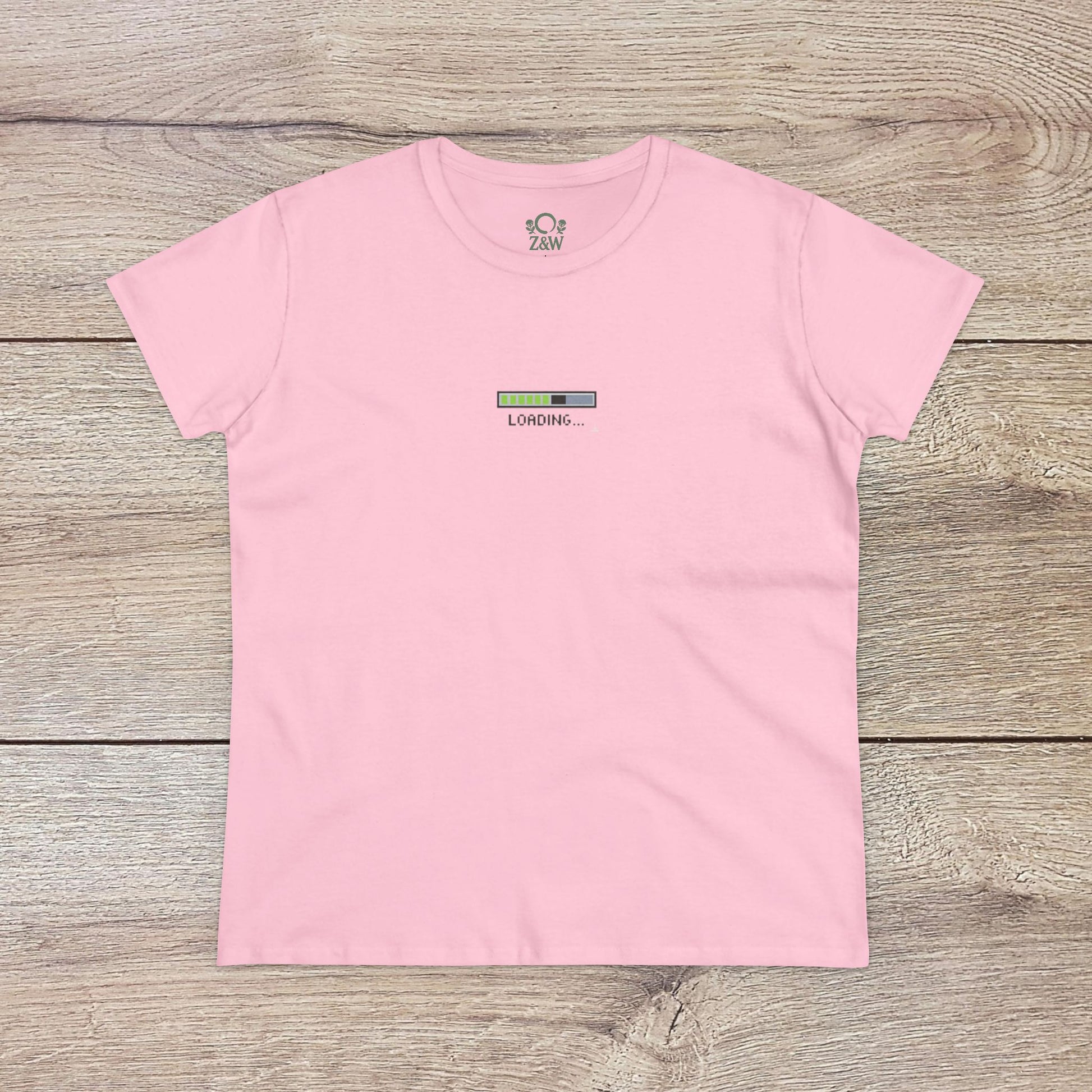 404 Y2K Graphic T-Shirt in soft pink color with a trendy 'loading...' graphic, designed with seamless construction for a relaxed fit.