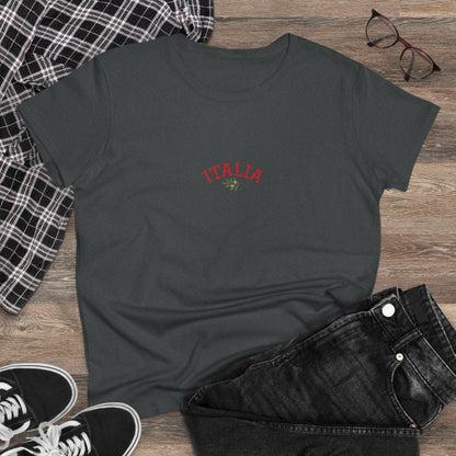 Casual layout of a Unisex Ultra Cotton Tee with Italian Heritage Design in charcoal gray, highlighting 'ITALIA' on the front, perfect for everyday adventures.