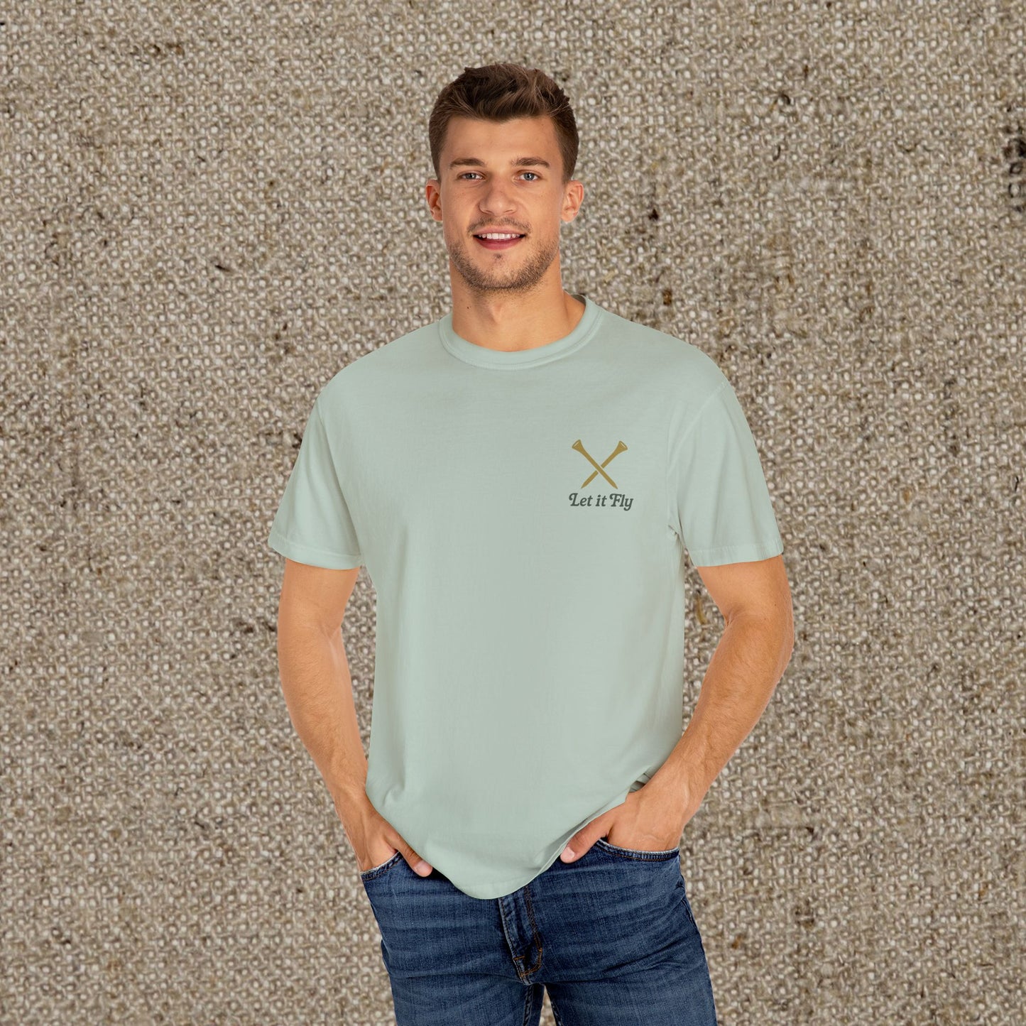Tee It High Let It Fly Graphic Tee modeled by a man, featuring a stylish design and soft US cotton for comfort, perfect for any occasion.