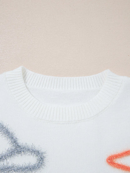 Close-up of the neckline of the Western Style Knit Crew Neck Sweater with Horseshoe Star & Slightly Stretchy Fabric, showing its ribbed collar and soft material for comfort.