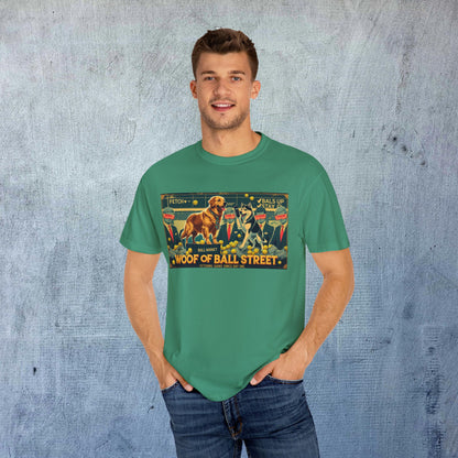 Model wearing the Sleek Woof of Ball Street T-Shirt in bright mint green, emphasizing its stylish and casual look.