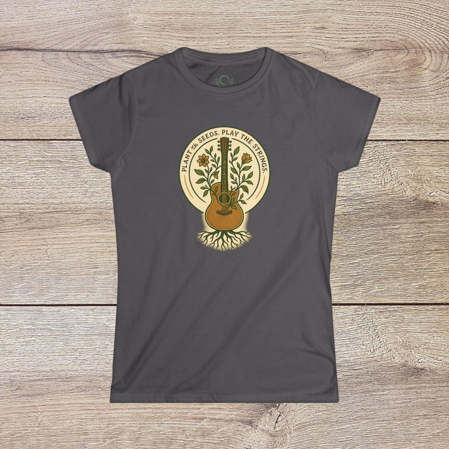 Trendy Cozy Plant Guitar Sweatshirt in charcoal gray, designed with a spacious kangaroo pocket and adjustable hood - Ethically Made