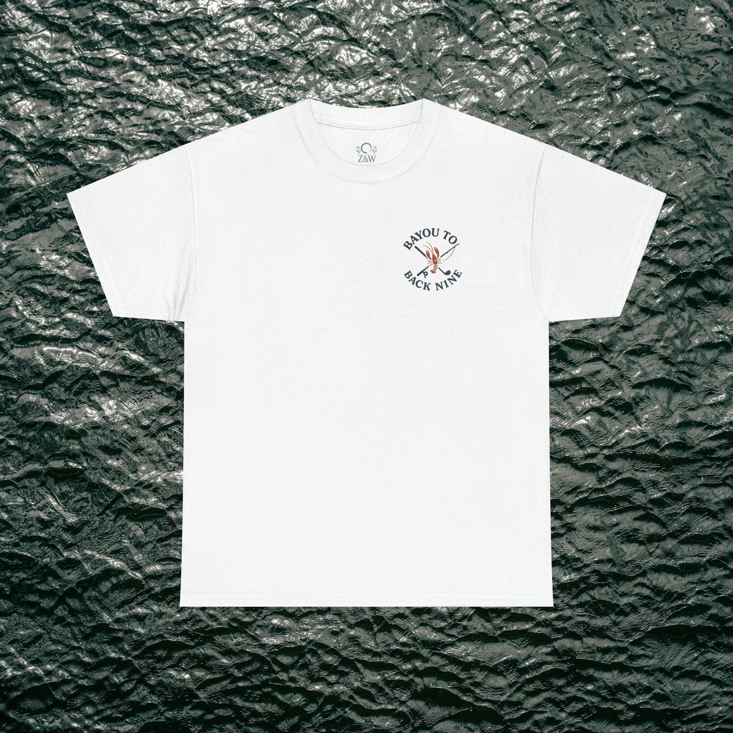 Bayou To Back Nine Softstyle Golf Tee in classic white, offering a versatile and comfortable option for relaxed gatherings.