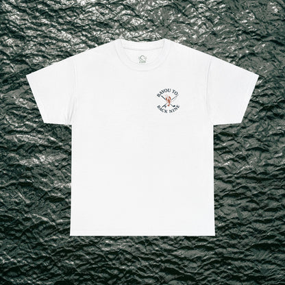Bayou To Back Nine Softstyle Golf Tee in classic white, offering a versatile and comfortable option for relaxed gatherings.
