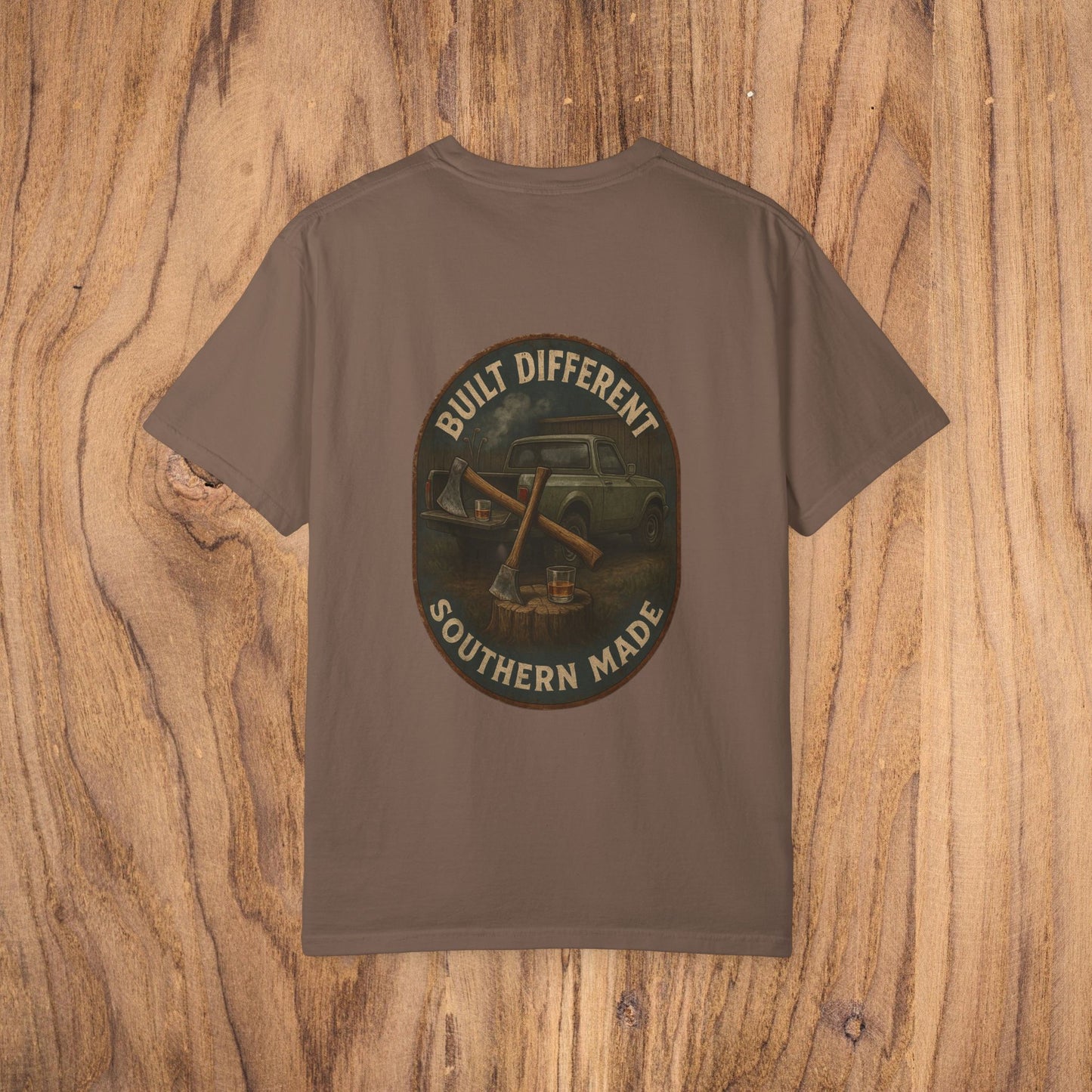Premium Southern Made T-Shirt featuring a vintage car design on the back, ideal for stylish casual wear. Available in multiple sizes.