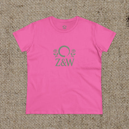 ZenAndWhiskey Classic 100% Cotton Tee in vibrant pink with a stylish Z&W logo, perfect for casual everyday wear.