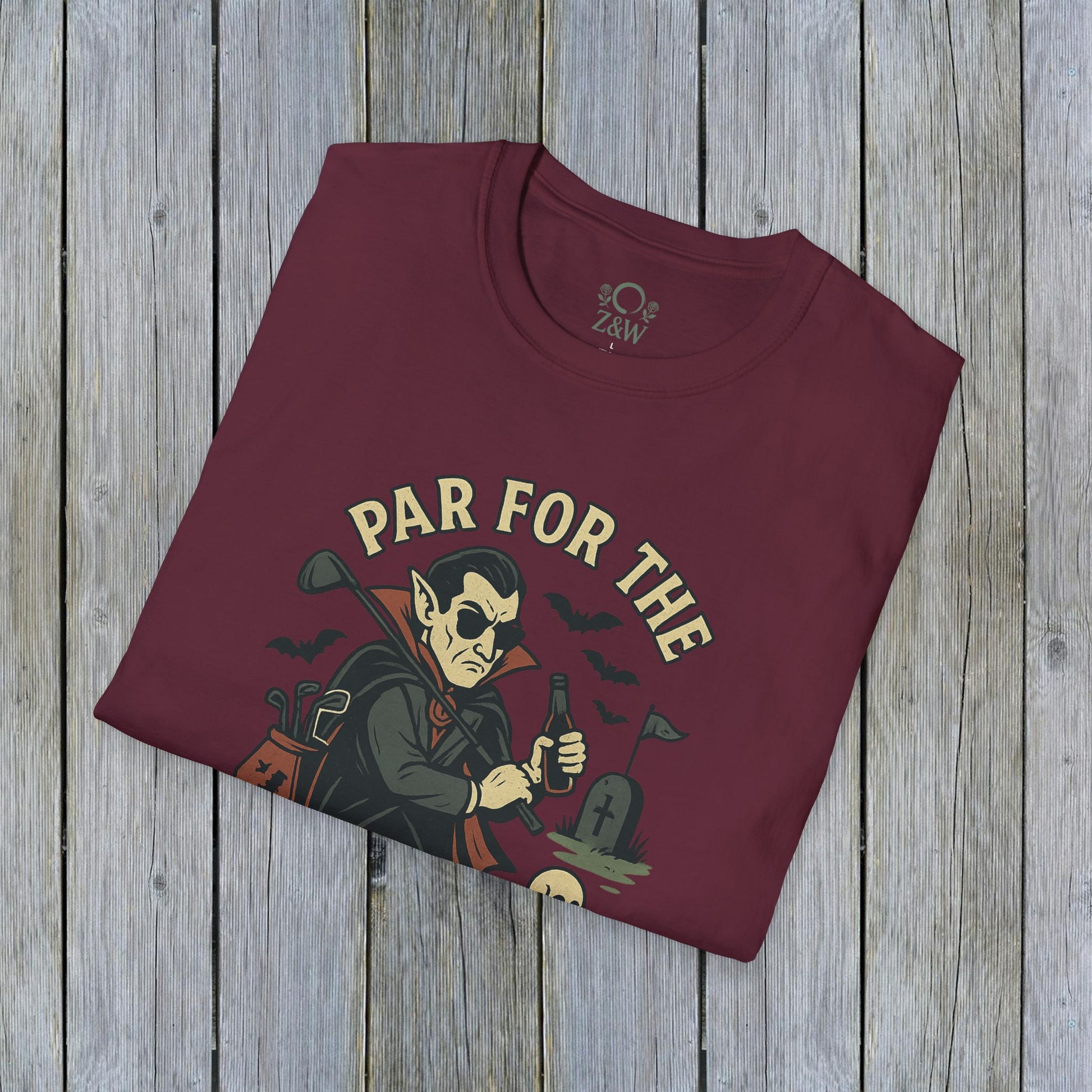 Burgundy Funny Halloween Unisex T-Shirt with 'Par For The Curse' graphic, ideal for Halloween festivities.