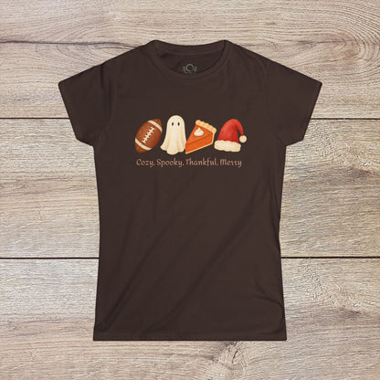 Cozy Seasonal Women's Tee | Fall Winter Graphic T-Shirt, Ghost Tee, Thanksgiving Shirt, Holiday Apparel, Cute Casual Wear - ZenAndWhiskey
