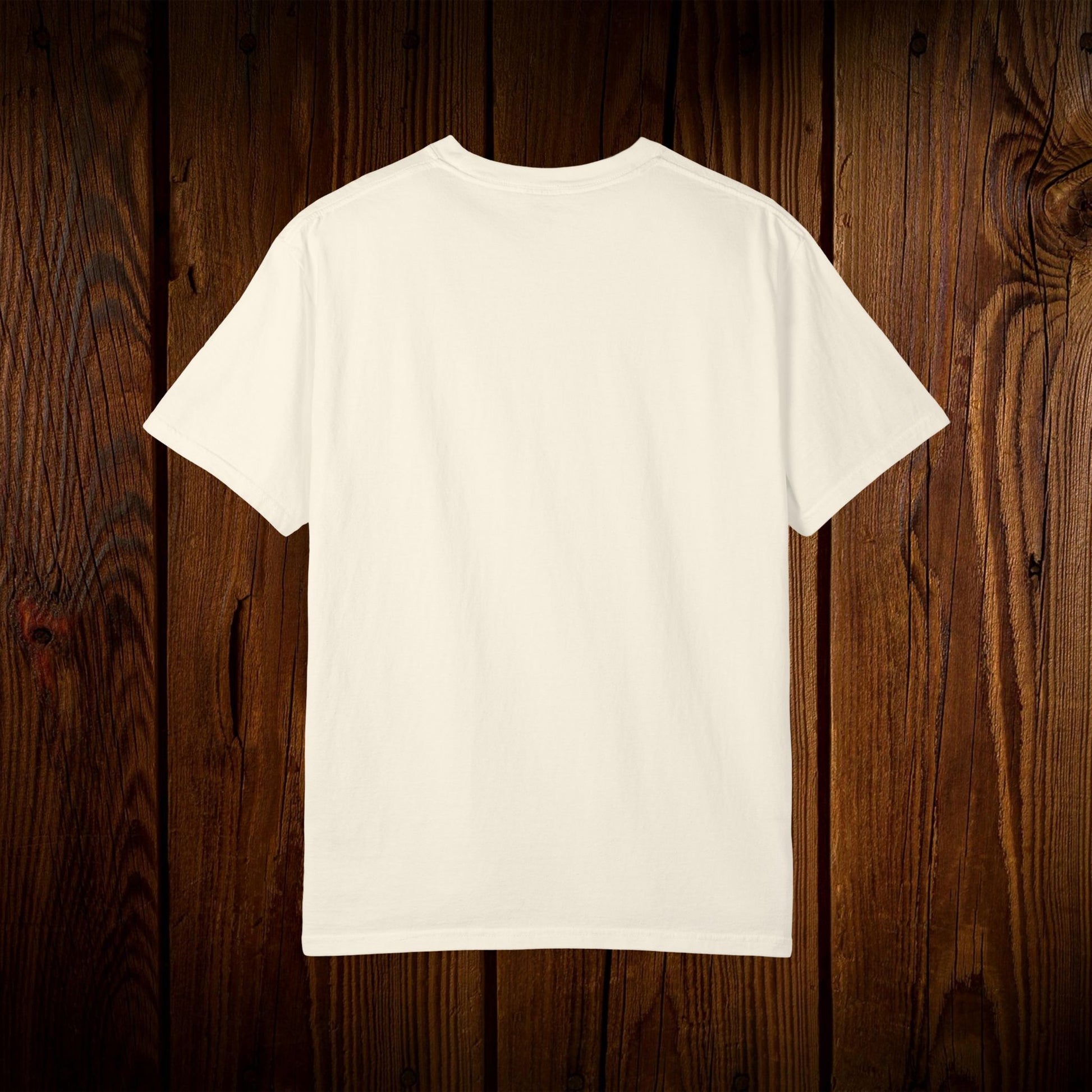 Back view of the Unisex Swamp-Bred Fairway-Fed Tee in white color, demonstrating the shirt's simple and clean aesthetic.