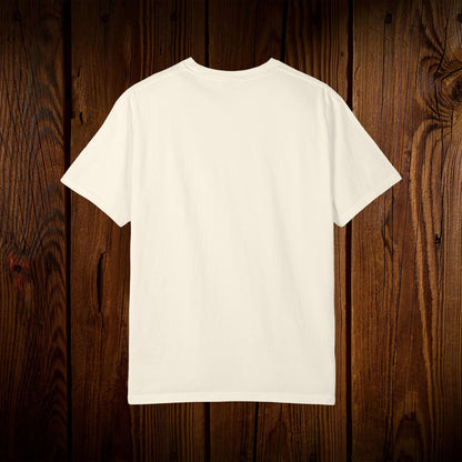 Back view of the Unisex Swamp-Bred Fairway-Fed Tee in white color, demonstrating the shirt's simple and clean aesthetic.