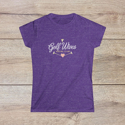 Golf Wives Social Club Tee in a trendy heather purple, featuring a charming graphic that embodies the spirit of the golfing lifestyle.