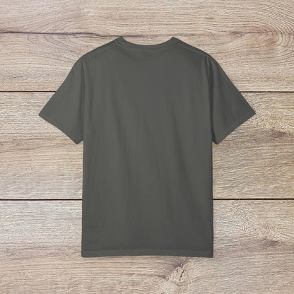 Men's Golden Tee: Comfortable Cotton T-Shirt with Ribbed Collar - back view in dark gray, perfect for casual wear.