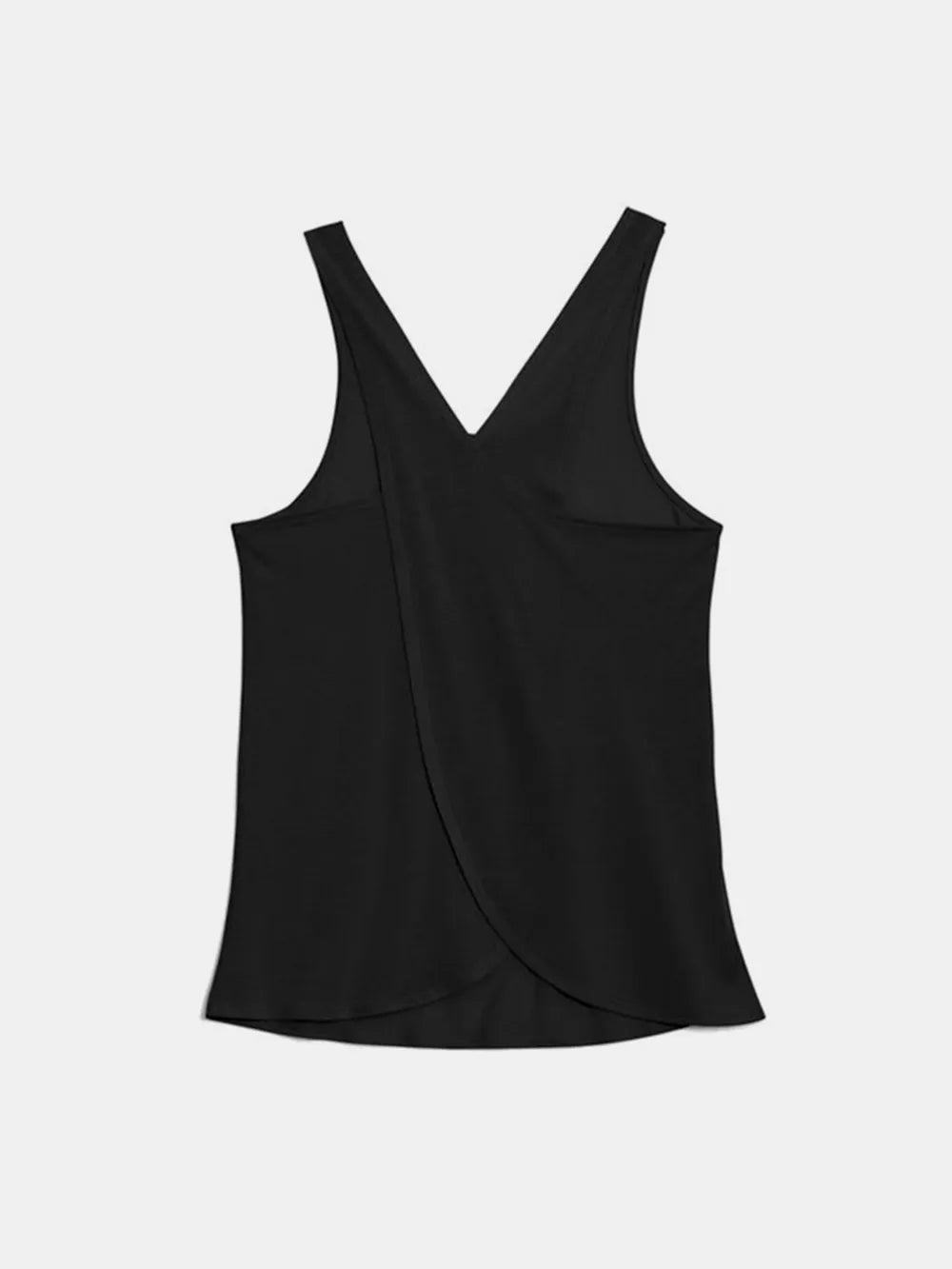 Elegant black Crisscross Scoop Neck Tank Top for Active Wear, demonstrating the unique wrap design, suitable for both casual and athletic occasions.