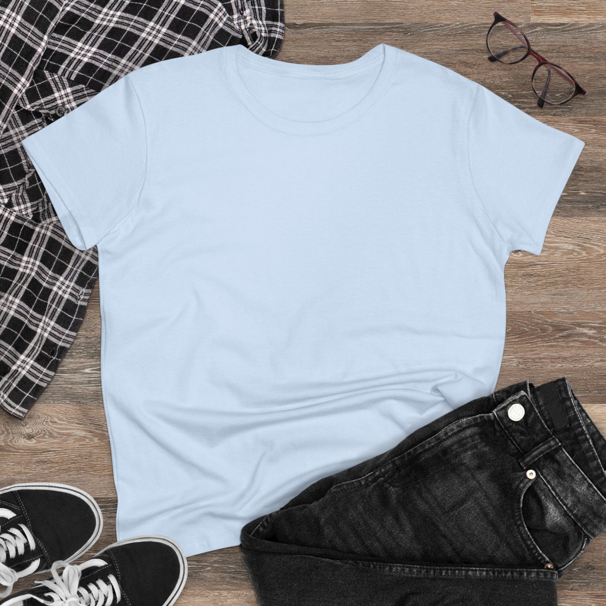 Unisex Dog Lover T-Shirt - 100% Cotton Soft Short Sleeve Tee in light blue, styled with a plaid shirt and black jeans, perfect for a laid-back look.