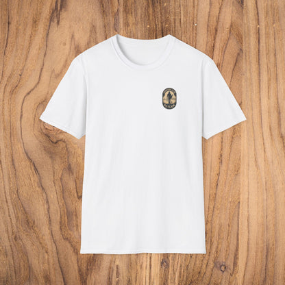 Vintage Southern Gentleman Golf Shirt presented in white with Country Club Outlaw logo, emphasizing a classic fit and soft 100% cotton material.