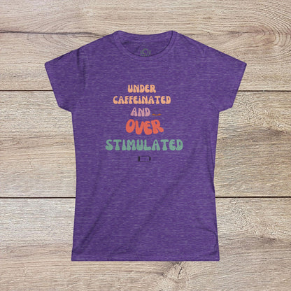 Purple Under-Caffeinated Over-Stimulated Hoodie featuring fun typography, perfect for casual wear.