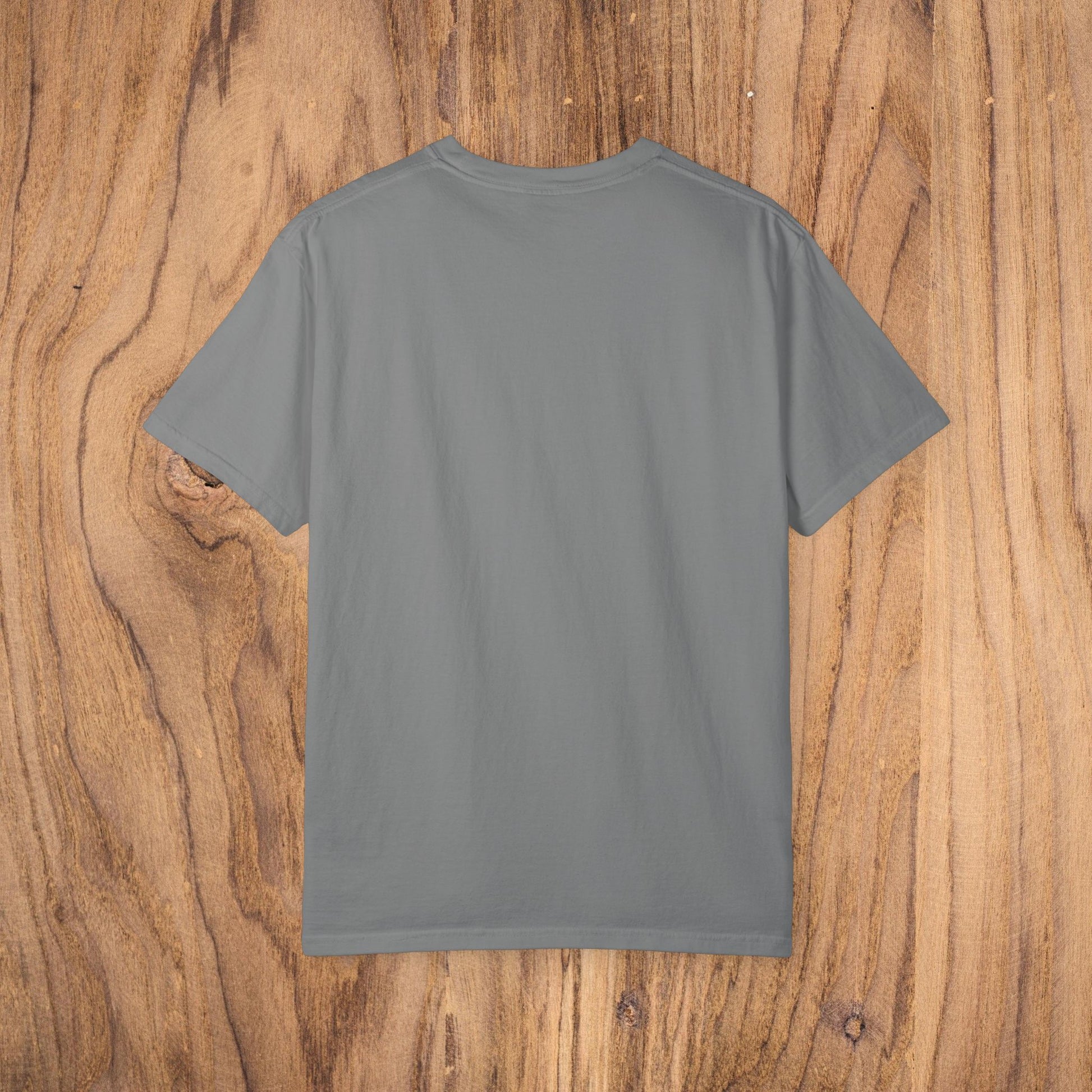 Back view of Country Club Cowboy Graphic Tee in gray, highlighting the minimalistic design on eco-friendly material, great for everyday use.