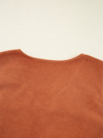Back view of Corduroy Western Mini Dress With Embroidered Patch Pocket showcasing the smooth neckline and soft fabric texture, ideal for a stylish, casual look.