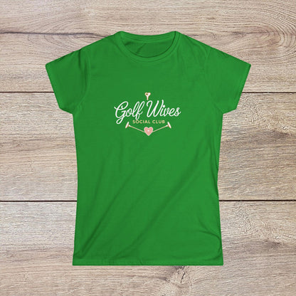 Golf Wives Social Club Tee in bright green, ethically made with a smooth finish and 100% ring-spun cotton.