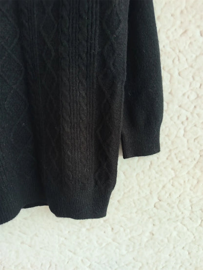Close-up of the Cozy Cable-Knit Texture Zip Collar Long Sleeve Sweater showcasing its textured fabric and elegant fit, perfect for a comfortable yet chic look.