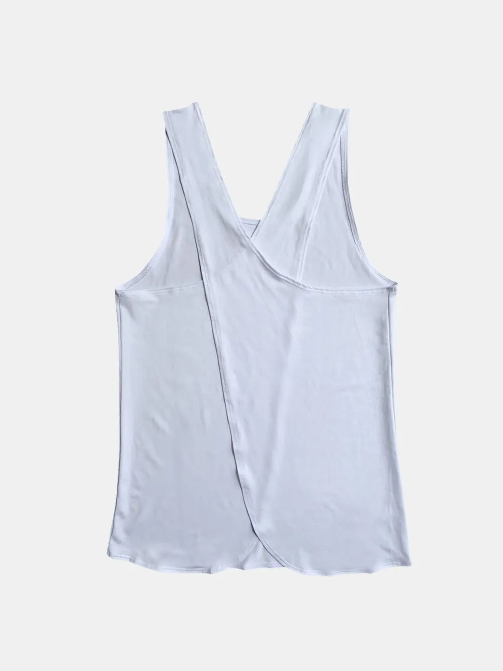 Back view of the Crisscross Scoop Neck Tank Top for Active Wear in light blue, featuring a unique crisscross detail and a flowy fit for an active lifestyle.